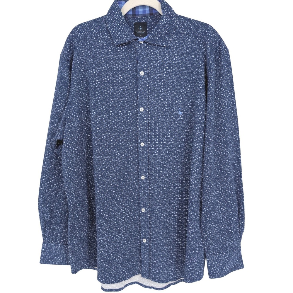 Tailorbyrd Button Up Shirt Mens XL Navy Blue Geometric Long Sleeve Coastal Prep